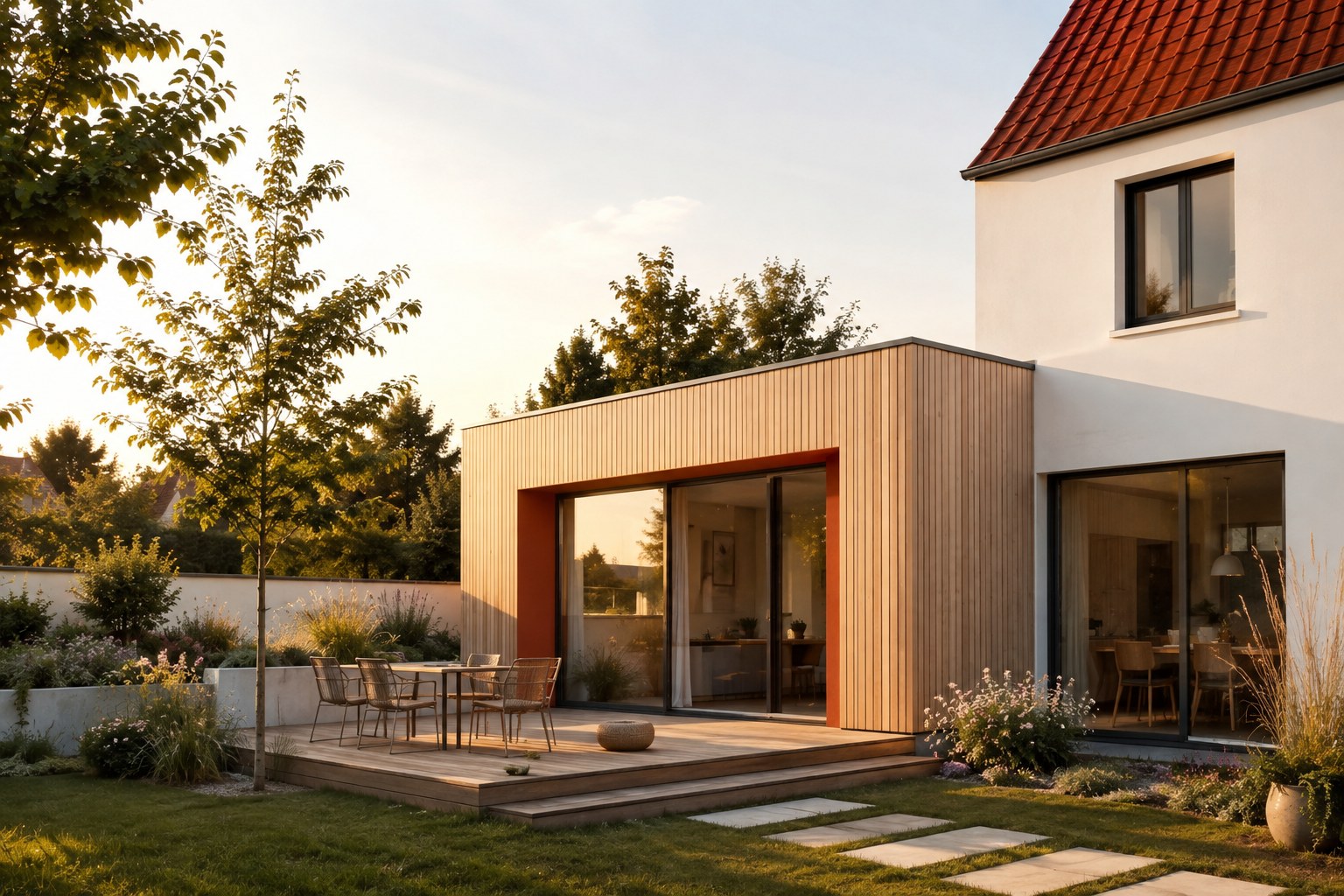Extension bois avec baie vitrée