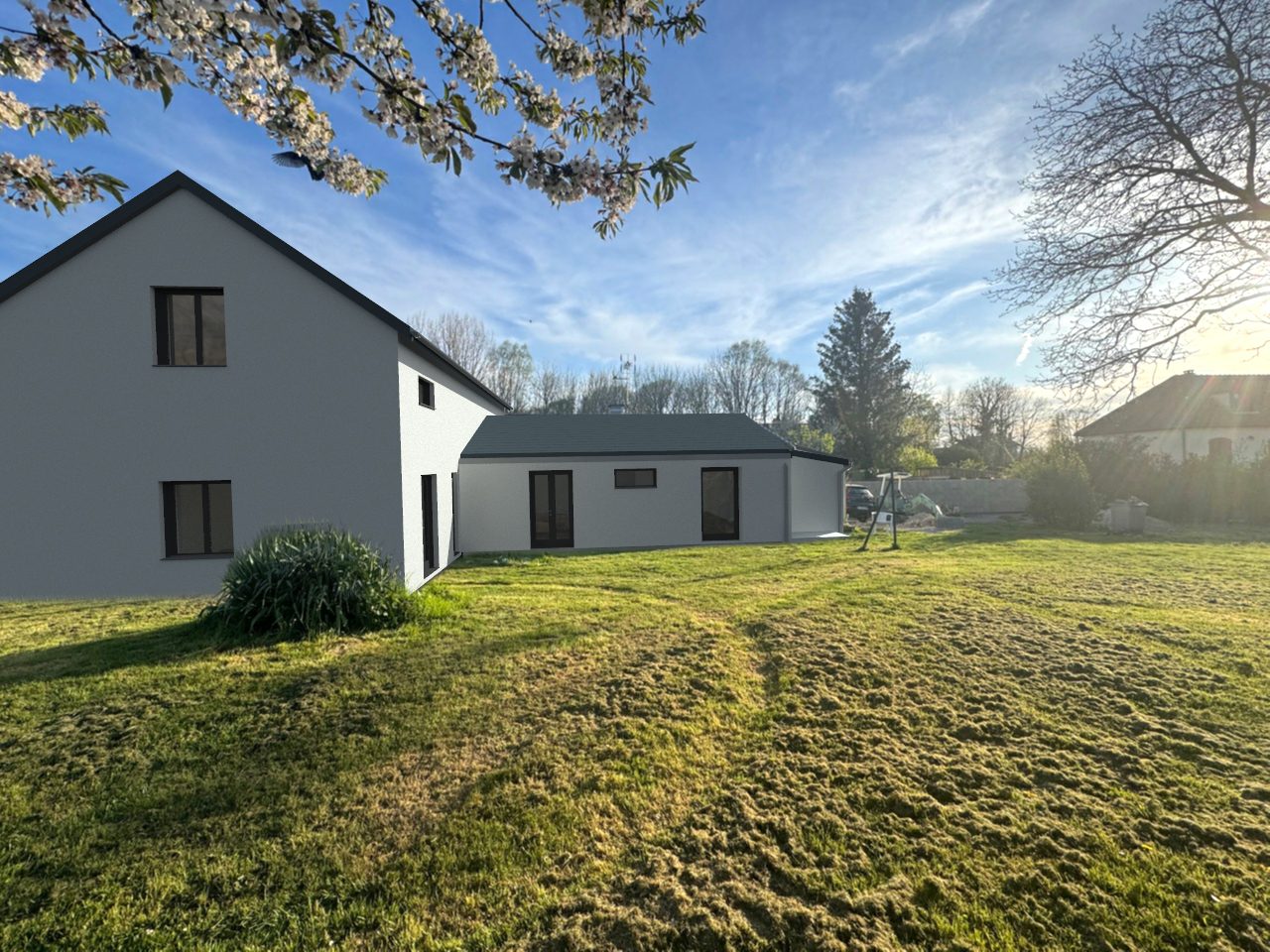Vue 3D d’une extension de maison réalisée par AKOM Design